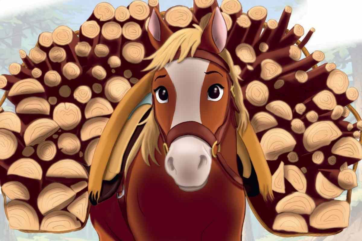 Ilustración del libro Los Cuentos de la Abuela Caloco - caballo gabarrero con leña